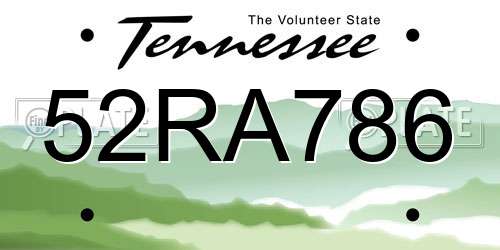 52RA786 Tennessee License Plate