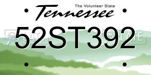 52ST392 Tennessee License Plate