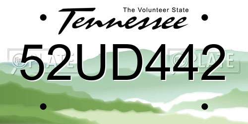 52UD442 Tennessee License Plate