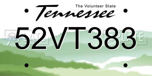 52VT383 Tennessee License Plate