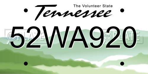 52WA920 Tennessee License Plate