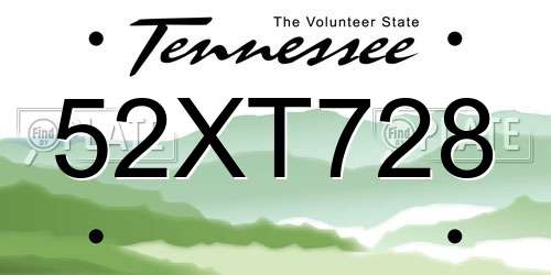 52XT728 Tennessee License Plate