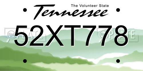 52XT778 Tennessee License Plate