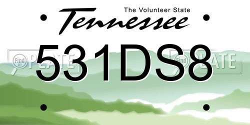 531DS8 Tennessee License Plate
