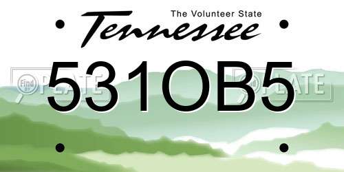 531OB5 Tennessee License Plate