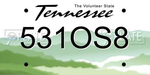 531OS8 Tennessee License Plate