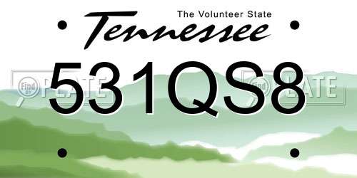 531QS8 Tennessee License Plate
