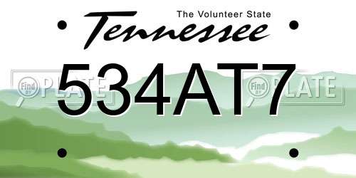534AT7 Tennessee License Plate