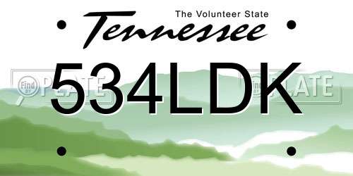 534LDK Tennessee License Plate
