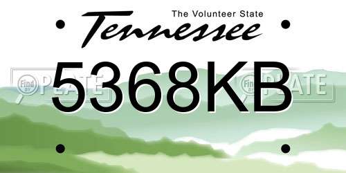 5368KB Tennessee License Plate