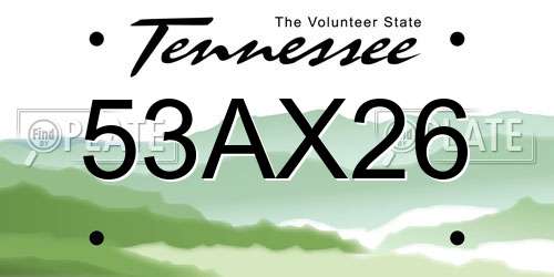 53AX26 Tennessee License Plate