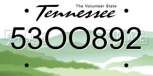 53OO892 Tennessee License Plate