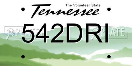 542DRI Tennessee License Plate
