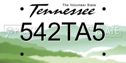 542TA5 Tennessee License Plate