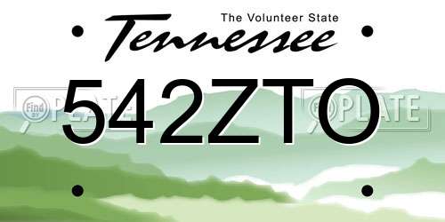 542ZTO Tennessee License Plate