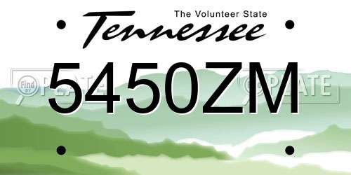 5450ZM Tennessee License Plate