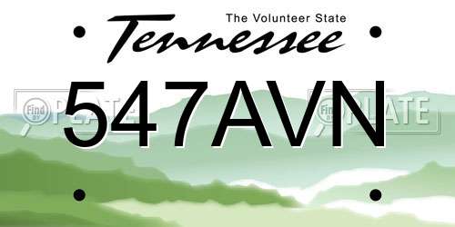 547AVN Tennessee License Plate