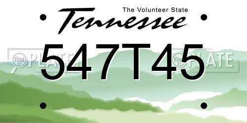 547T45 Tennessee License Plate