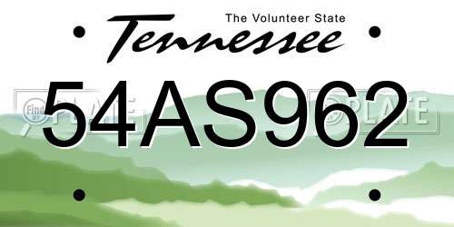 54AS962 Tennessee License Plate