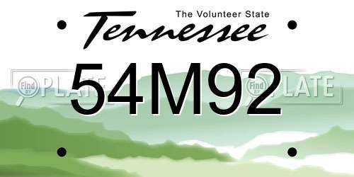54M92 Tennessee License Plate