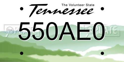 550AE0 Tennessee License Plate
