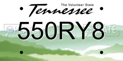 550RY8 Tennessee License Plate