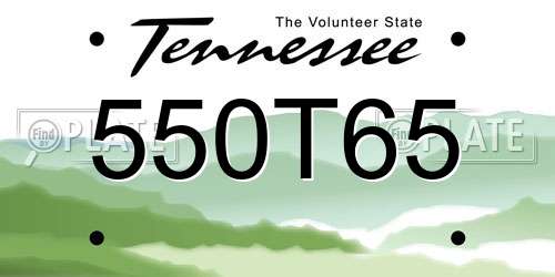 550T65 Tennessee License Plate