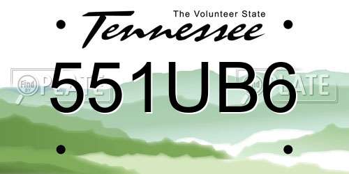 551UB6 Tennessee License Plate