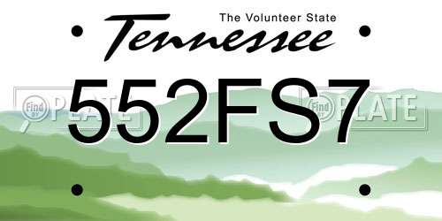 552FS7 Tennessee License Plate