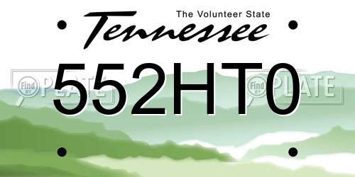 552HT0 Tennessee License Plate