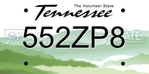 552ZP8 Tennessee License Plate