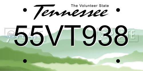 55VT938 Tennessee License Plate