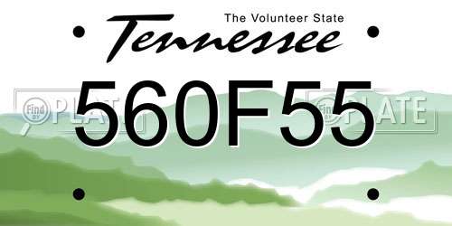 560F55 Tennessee License Plate