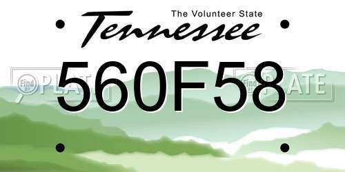 560F58 Tennessee License Plate