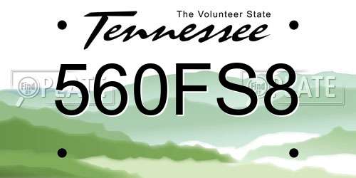 560FS8 Tennessee License Plate