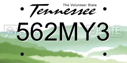 562MY3 Tennessee License Plate