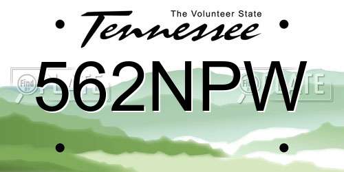 562NPW Tennessee License Plate