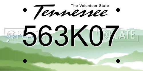 563K07 Tennessee License Plate