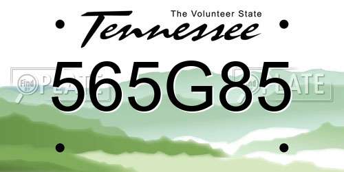 565G85 Tennessee License Plate