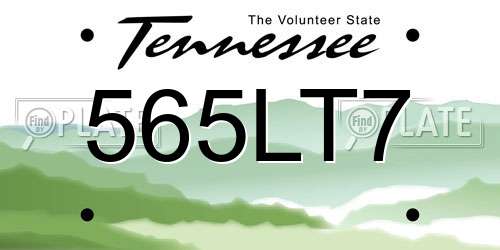 565LT7 Tennessee License Plate