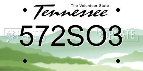 572SO3 Tennessee License Plate
