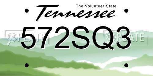 572SQ3 Tennessee License Plate