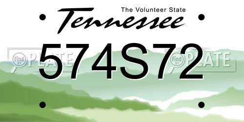 574S72 Tennessee License Plate
