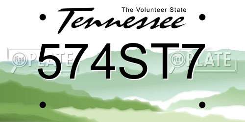 574ST7 Tennessee License Plate
