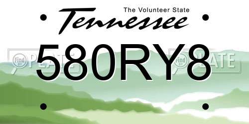 580RY8 Tennessee License Plate