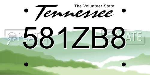 581ZB8 Tennessee License Plate