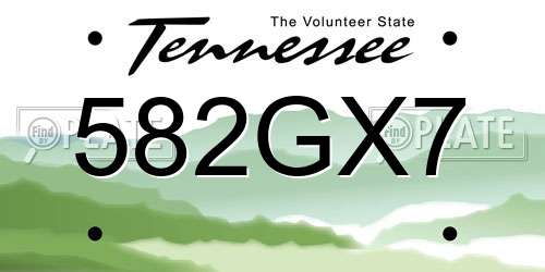 582GX7 Tennessee License Plate