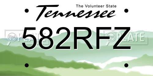 582RFZ Tennessee License Plate