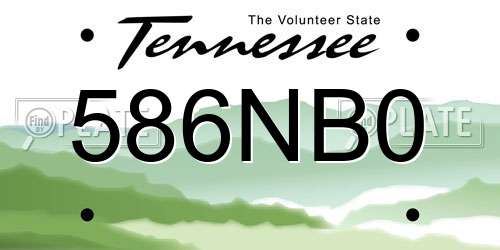 586NB0 Tennessee License Plate