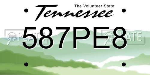 587PE8 Tennessee License Plate